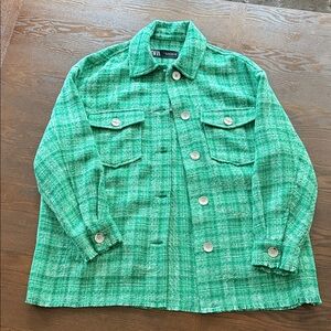 NWT Zara Tweed Textured Woven Plaid Overshirt